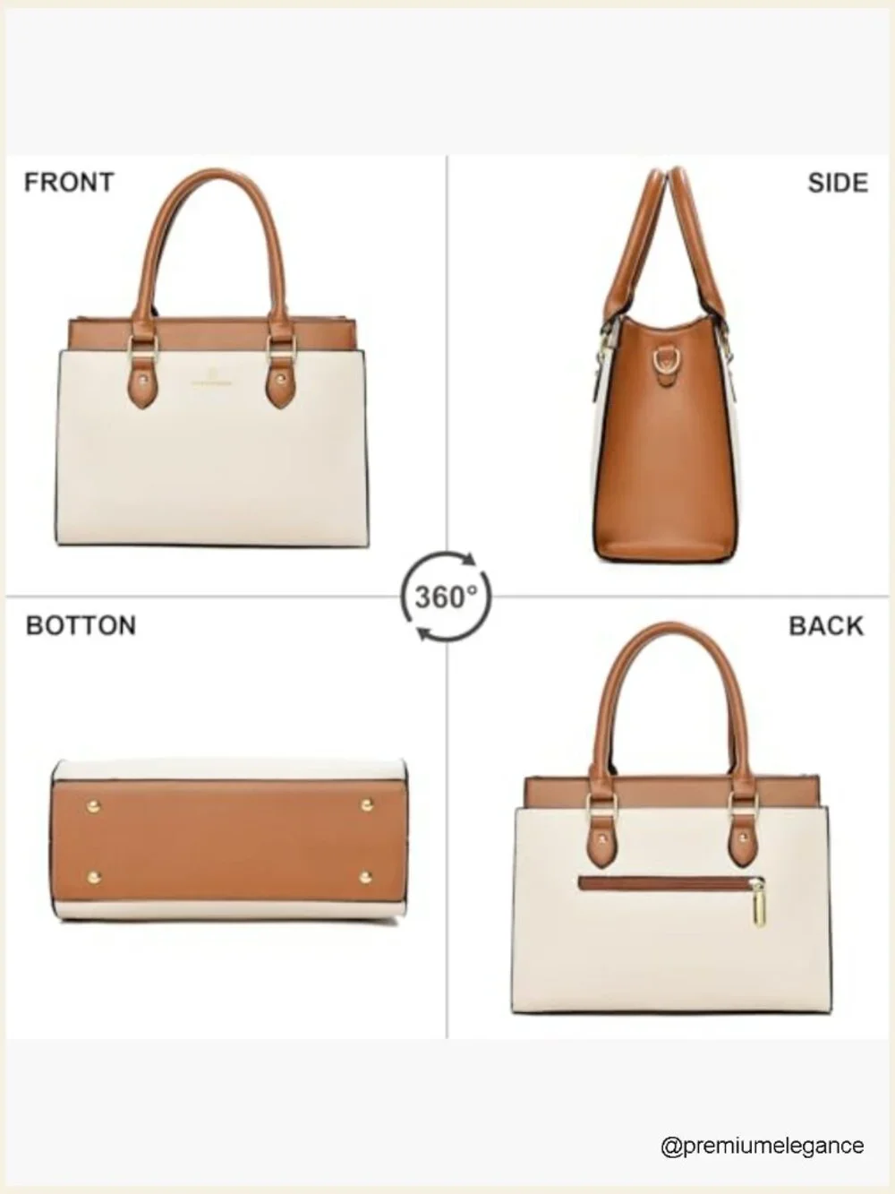 Dual-tone Faux Leather Tote Purse with Crossbody Strap, Large Satchel Handbag
